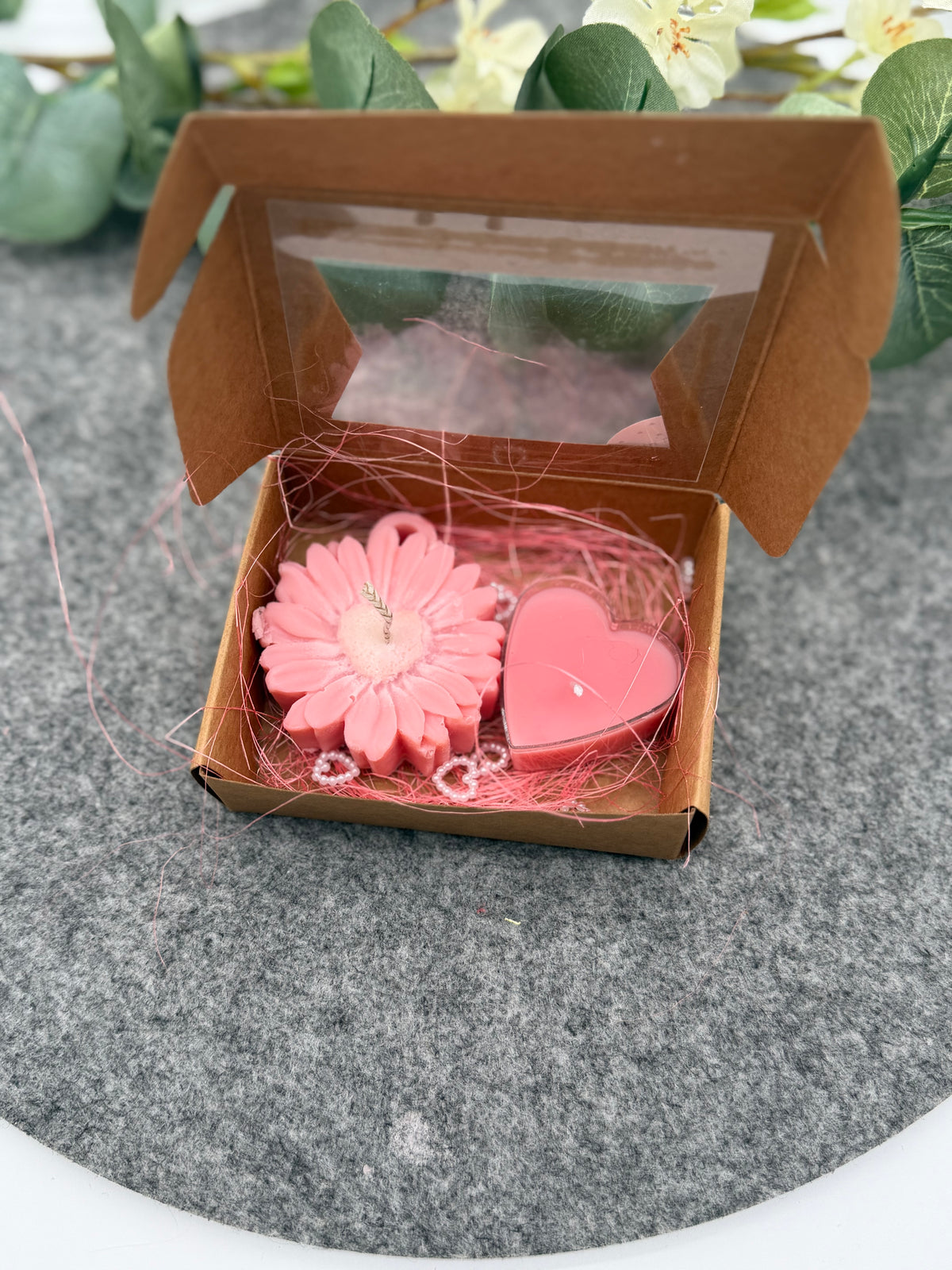 💗 Handgemachtes Kerzen-Geschenkset „Pink Bloom“ Herz & Blume ✨