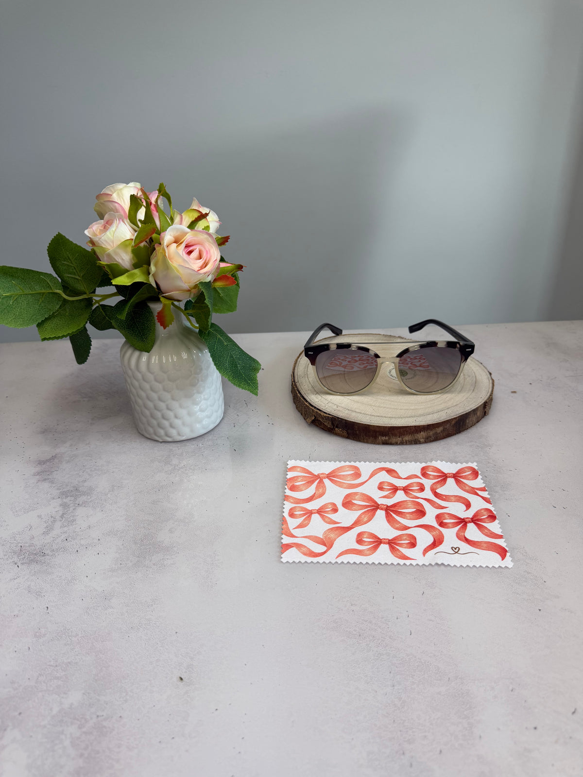 Brillenputztuch Rosa Schleifen 🎀 | Reinigungstuch für Brille, Handy & Display | 15 × 10 cm