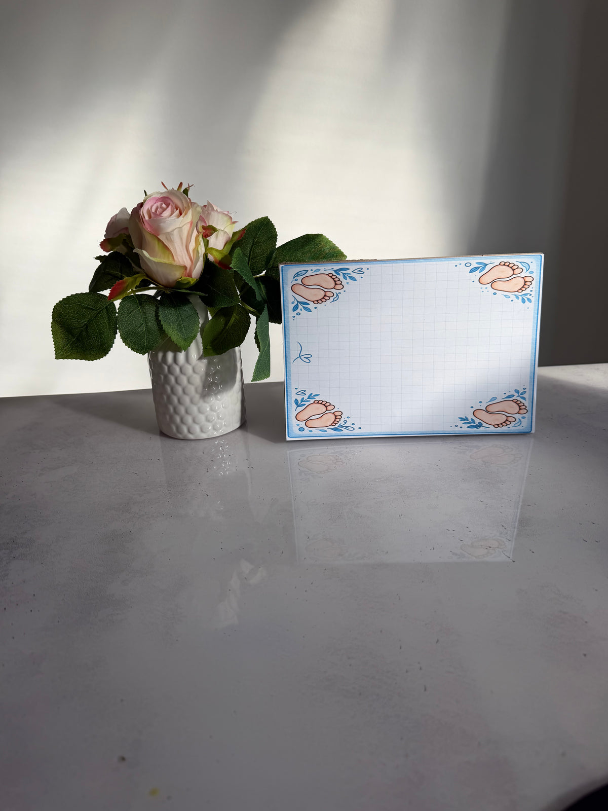 Notizblock mit Fußabdruck-Motiv in Blau  | 25 Blatt | 100 % Handmade