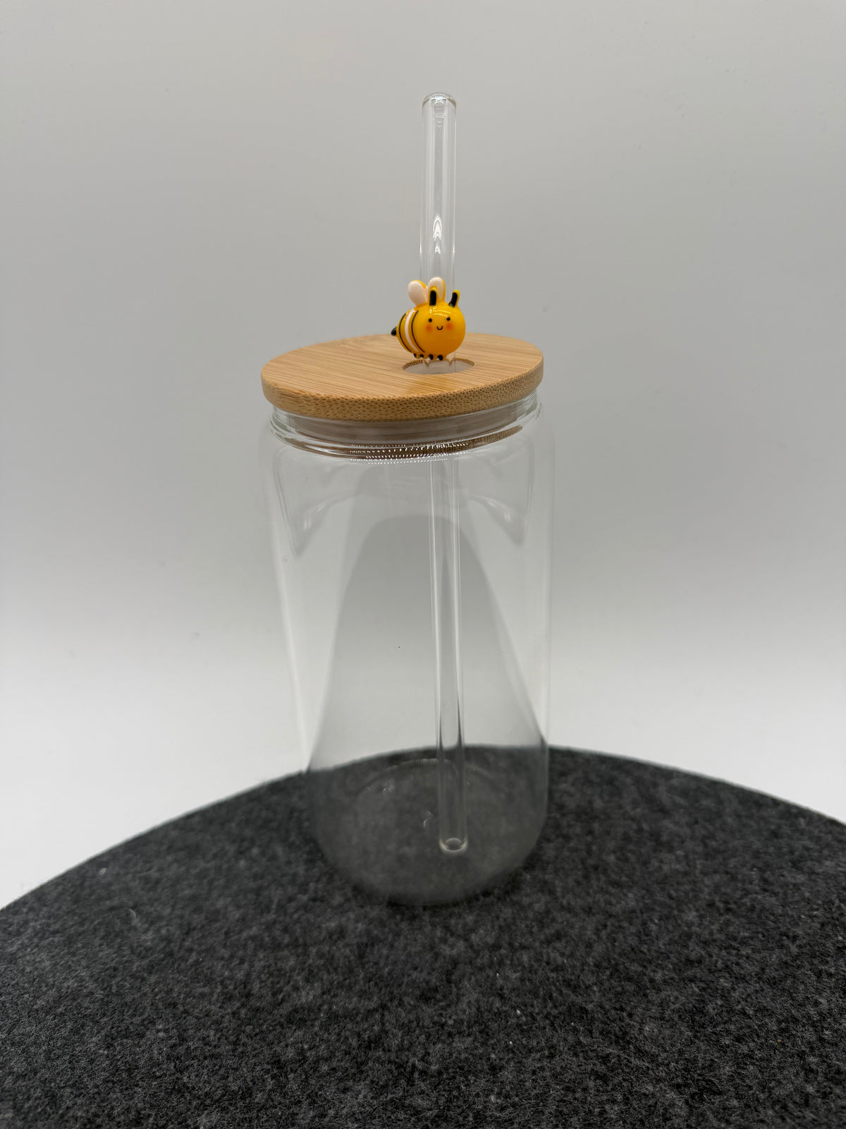 16 oz Glasbecher mit Bambusdeckel & Glasstrohhalm (16 oz / 473 ml)