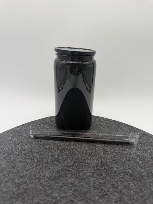 16 oz Kunststoffbecher  (473 ml) mit Deckel & Strohhalm – Schwarz